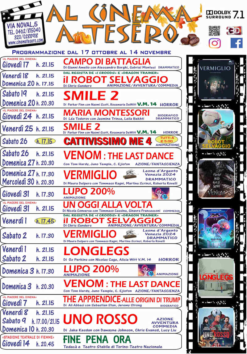 Programmazione Film - Locandina film Cinema di Tesero in Val di Fiemme Trentino